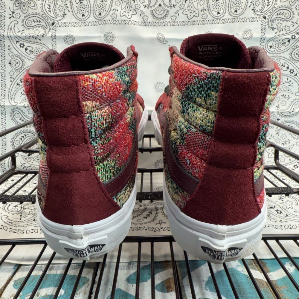 Vans Burgundy High Top Sneakers with Multicolor Knit Panels - Picture 6 of 10